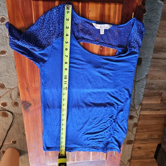 Marilyn Monroe Rayon Top w Scoop Neck, 3/4 Sleeves & Back Lace Detail sz L - Picture 4 of 6